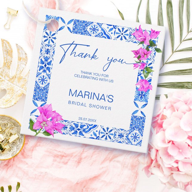Blåa plattor Bougainvillea elegant bröllopsdusch Gåvor Etiketter (Skapare uppladdad)