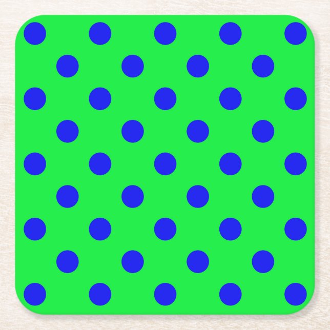 Blåa prickar på grön bakgrund mönsterdesign  underlägg papper kvadrat (Framsidan)