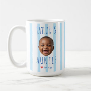 Blåa Ränder Anpassad Foto & Namn Baby Ansikte Fast Kaffemugg