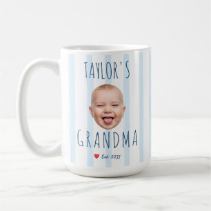 Blåa Ränder Anpassad Foto & Namn Baby Ansikte Morm Kaffemugg