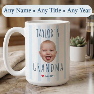 Blåa Ränder Anpassad Foto & Namn Baby Ansikte Morm Kaffemugg