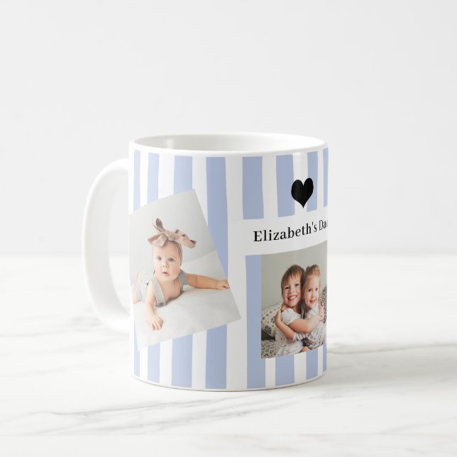 Blåa ränder, foton och hjärta | Till pappa Kaffemugg (Framsida vänster)