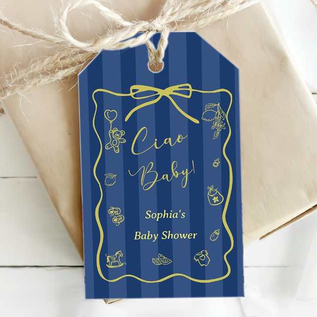 Blåa ränder italienskt tema Ciao Baby Presentetikett (Skapare uppladdad)