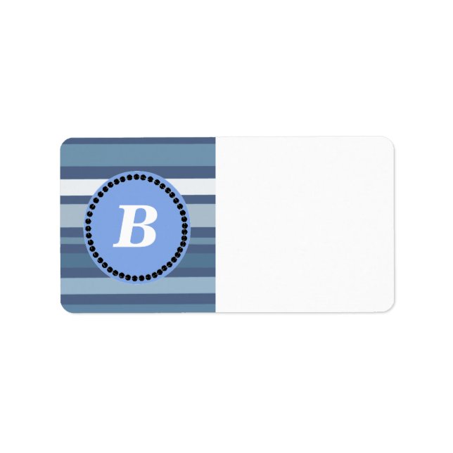 Blåa ränder med monogram adressetikett (Framsidan)