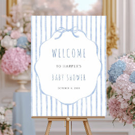 Blåa ränder med ram pojke baby shower välkomstskyl poster