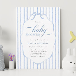 Blåa ränder med skulpterad ram Baby Shower  Inbjudningar