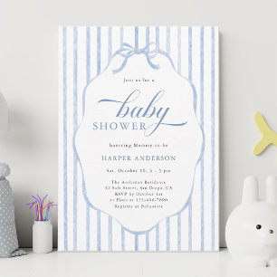 Blåa ränder med skulpterad ram Baby Shower Inbjudningar