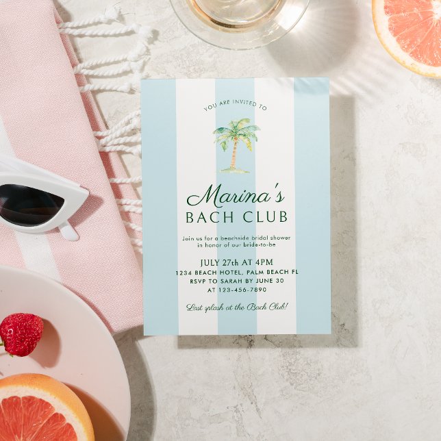 Blåa ränder Palm Beach Bach Club Bröllopsdusch Inbjudningar (Skapare uppladdad)