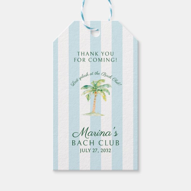 Blåa Ränder Palm Beach Bach Klubb Bröllop Tack Presentetikett (Framsidan)