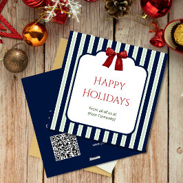 Blåa ränder & röd båge Anpassade företags hälsning Julkort