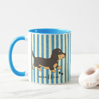 Blåa ränder Svart Tan Dachshund Namn Mugg