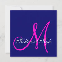 Blåa Rosa Monogram-bröllopsinbjudningar