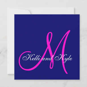 Blåa Rosa Monogram-bröllopsinbjudningar Inbjudningar