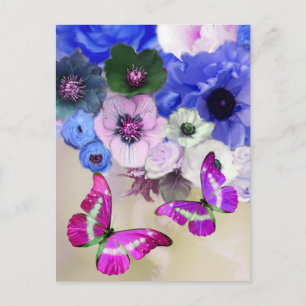 BLÅA ROSOR, BLOMMOR OCH FJÄRILAR ,Blommig påsk Vykort