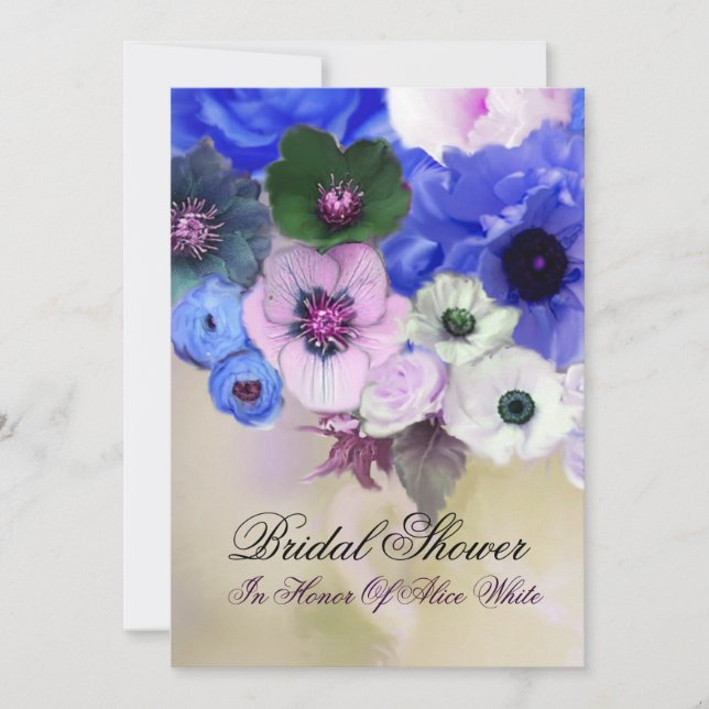 BLÅA ROSOR OCH ANEMONEBLOMMOR BRUDSHOWER INBJUDNINGAR (Framsida)