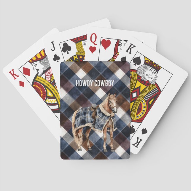 Blåa Rutor Häst Casinokort (Baksidan)