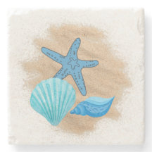 Blåa Seashells på Beach Underlägg