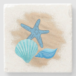 Blåa Seashells på Beach Underlägg