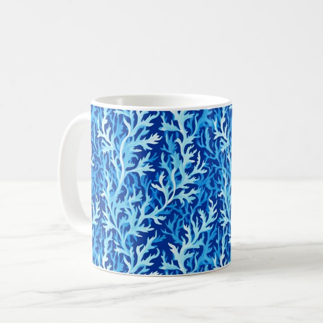 Blåa Sjögräs Kusttextil Mönster Kaffemugg (Framsida vänster)