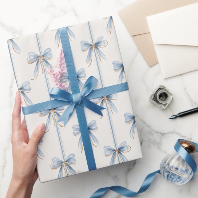 Blåa slingor kräm bröllopsdusch presentpapper (Gifting)