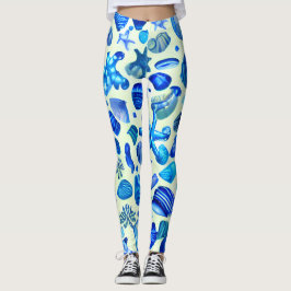 Blåa Snäckor Mönster Leggings