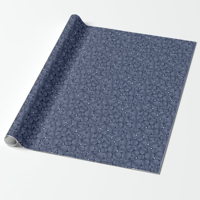 Blåa snäckor, sommarhavet mönster. presentpapper (Utrullad)