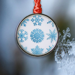 Blåa snöflingor vit jul julgransprydnad metall