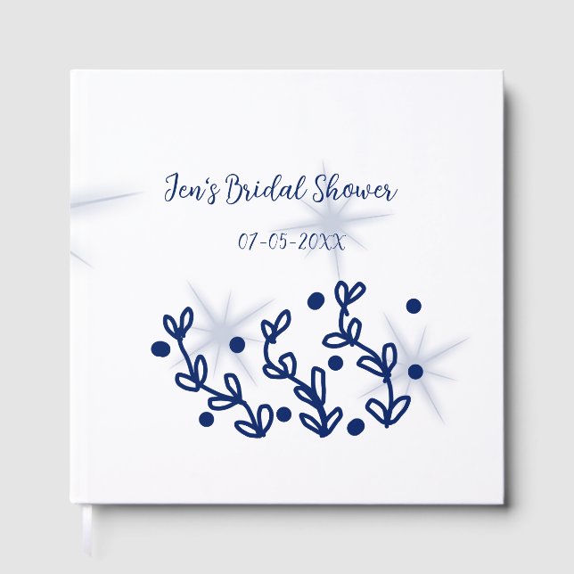 Blåa stjärnor blad kunglig lyx bröllopsdusch  gästböcker (Framsida)