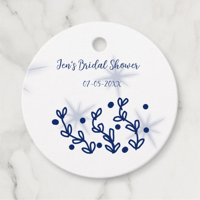 Blåa stjärnor blad kunglig lyx bröllopsdusch  gåvor etiketter (Framsida)