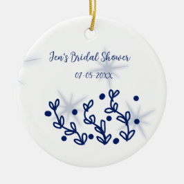 Blåa stjärnor blad kunglig lyx bröllopsdusch  julgransprydnad keramik