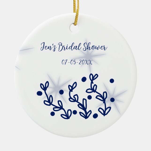 Blåa stjärnor blad kunglig lyx bröllopsdusch  julgransprydnad keramik (Framsidan)