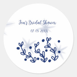 Blåa stjärnor blad kunglig lyx bröllopsdusch  runt klistermärke
