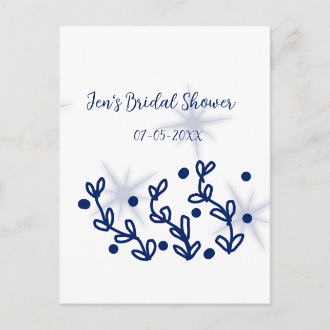 Blåa stjärnor blad kunglig lyx bröllopsdusch  vykort (Framsida)