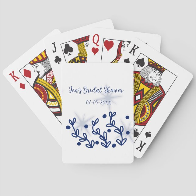 Blåa stjärnor blad royal lyx bröllopsdusch  casinokort (Baksidan)
