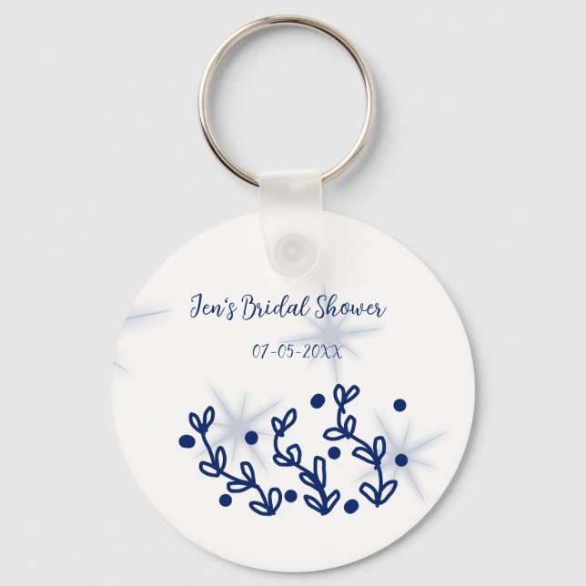 Blåa stjärnor blad royal lyx bröllopsdusch  nyckelring (Framsida)