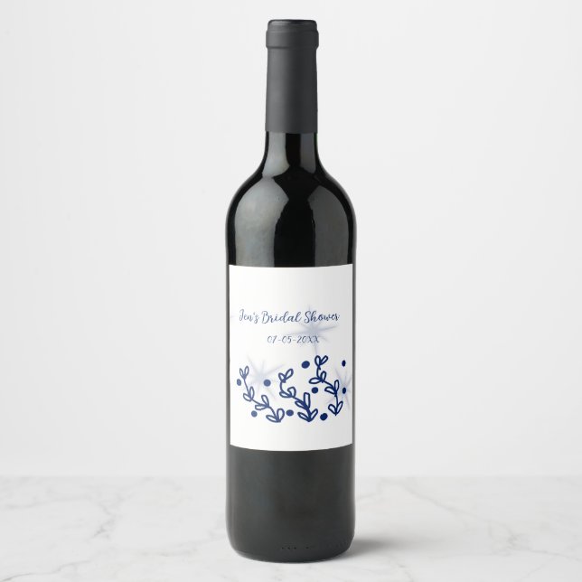 Blåa stjärnor blad royal lyx bröllopsdusch  vinflaska etikett (Framsida)