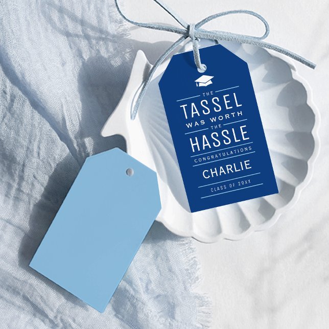 Blåa tassel var värd hassle Studenten Presentetikett (Blue the tassel was worth the hassle Graduation Gift Tags)