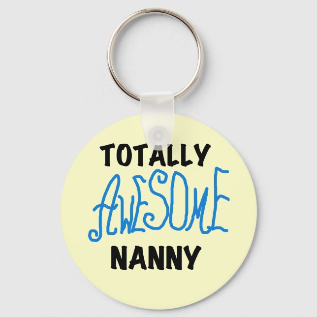 Blåa Totally Fantastisk Nanny T-shirts och Gifts Nyckelring (Framsida)