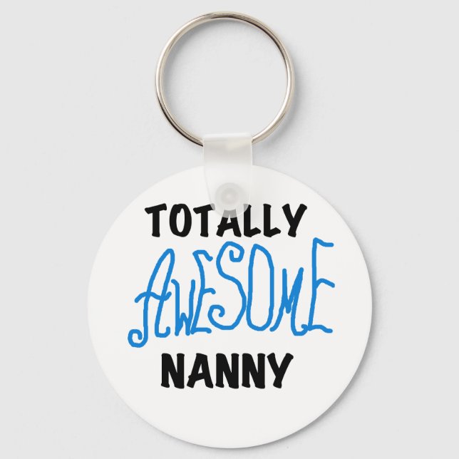 Blåa Totally Fantastisk Nanny T-shirts och Gifts Nyckelring (Framsida)
