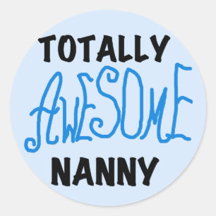 Blåa Totally Fantastisk Nanny T-shirts och Gifts Runt Klistermärke