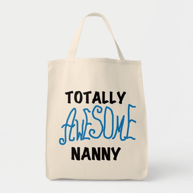 Blåa Totally Fantastisk Nanny T-shirts och Gifts Tygkasse (Framsidan)