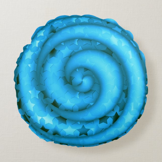 Blåa trådade stjärnor, rundad fyllning rund kudde (Framsidan)