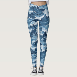 Blåa Vågmönster Leggings