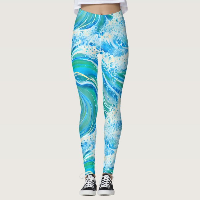 Blåa Vatten Oceanen Vinkara Leggings (Framsida)