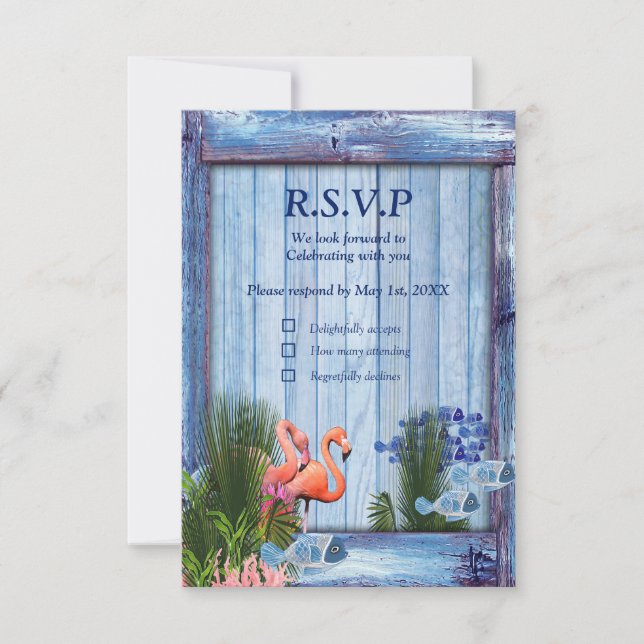 Blåa vatten-Småstarna,Rosa Flamingos & Fisk OSA Kort (Framsida)