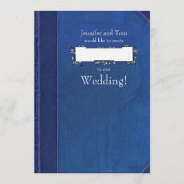 Blåa Vintagen Bok och inbjudan till bokplåtsbröllo