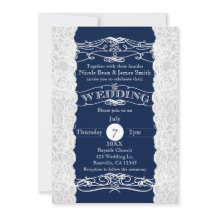 Blåa & Vita Spets Eleganta Bröllopsinbjudningar