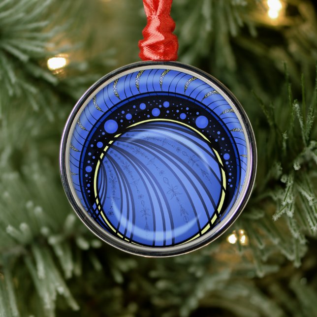Blåabstraktion. Round färg teckning Julgransprydnad Metall (Träd)