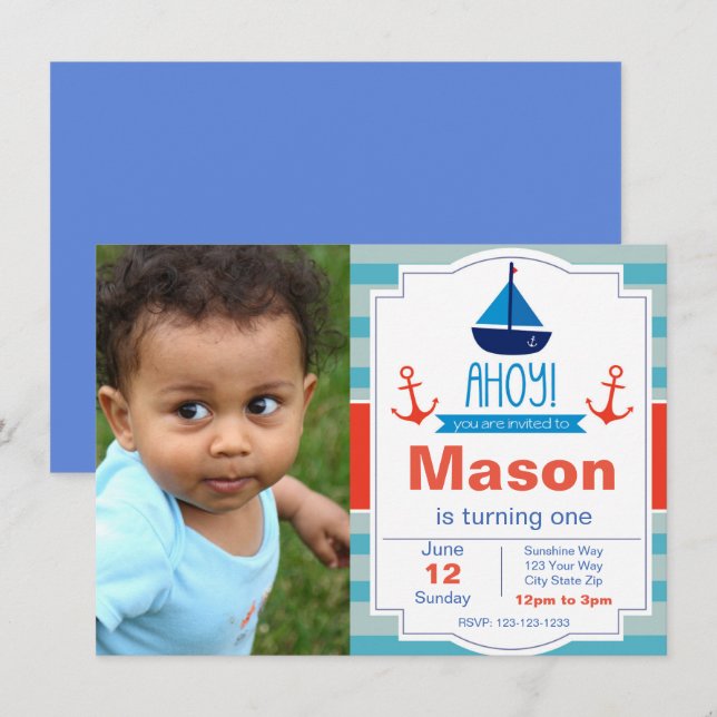 Blåad annonsdag-inbjudan med foto inbjudningar (Fram/baksida)