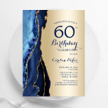 Blåagat i guld 60:e födelsedagen inbjudningar<br><div class="desc">60:e födelsedagsfest inbjudan i marinblått och guld. Elegantens moderna utformning med royal blue water agate marble geode-bakgrund,  faux glitter guld och typography-skript. Trendig inbjudan-kortets perfekt för en snyggt kvinnor i firande. Skrivna Zazzle-inbjudningar eller digital utskrivbar mall för omedelbar nedladdning.</div>
